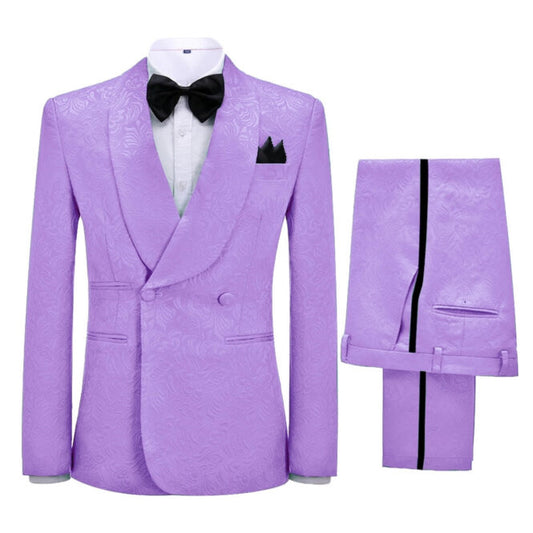 Vincent Lilac Jacquard Double-Breasted Shawl Lapel Wedding Suit