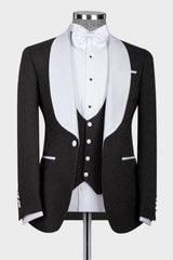 Theodore Classic Black 3-Piece Wedding Suit with White Shawl Lapel