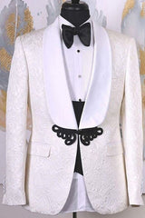 Abbott Chic White Shawl Lapel 2-Piece Jacquard Wedding Suit