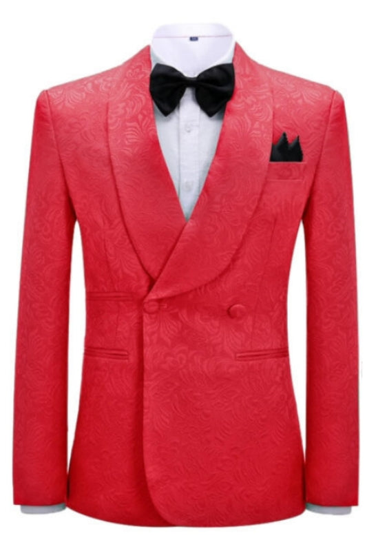 Uriah Red Jacquard Double-Breasted Shawl Lapel Wedding Suit