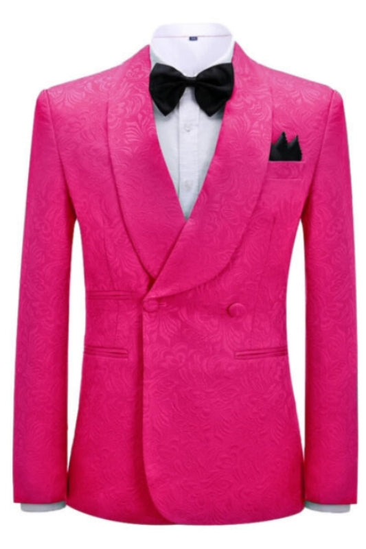 Victor Hot Pink Jacquard Double-Breasted Shawl Lapel Wedding Suit