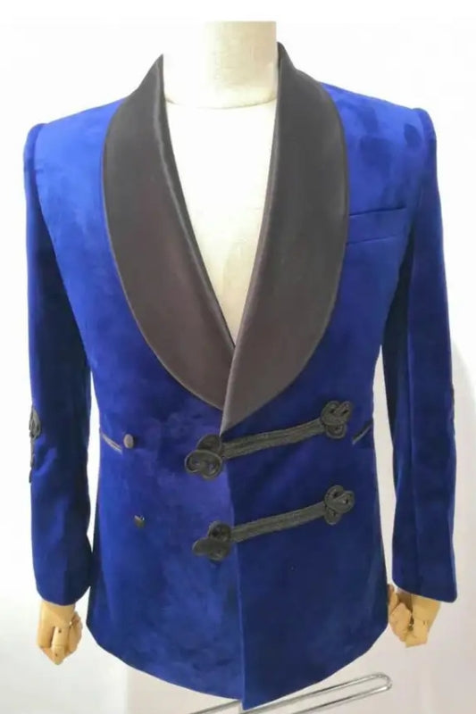 Abraham Royal Blue Velvet Two-Piece Shawl Lapel Wedding Suit