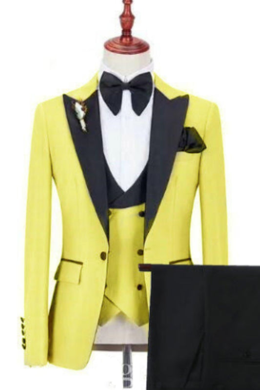 Tiffany Yellow Three-Piece Peaked Lapel Prom Suit