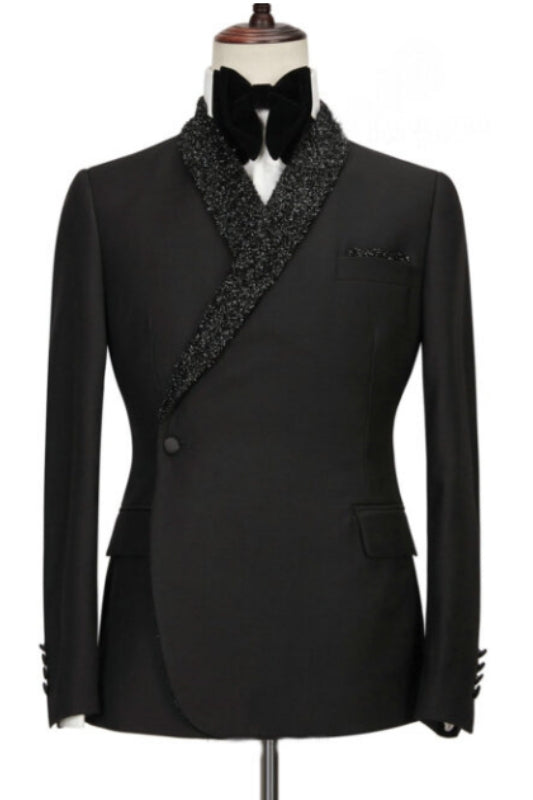 Troy Bespoke Black 2-Piece Wedding Suit with Sequins Shawl Lapel