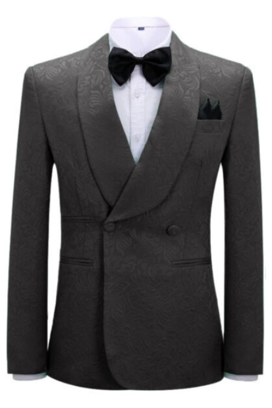 Verne Black Jacquard Double-Breasted Shawl Lapel Wedding Suit