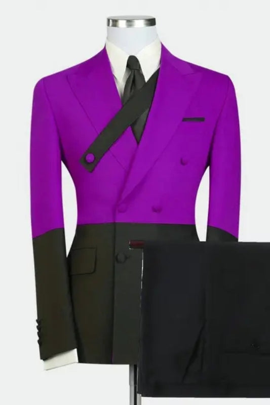 Amos Classic Purple Peaked Lapel Double Breasted Prom Suit