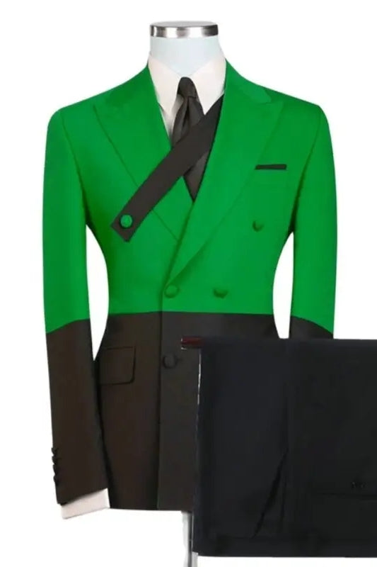 Ansel Green Double-Breasted Close-Fitting Peaked Lapel Prom Suit