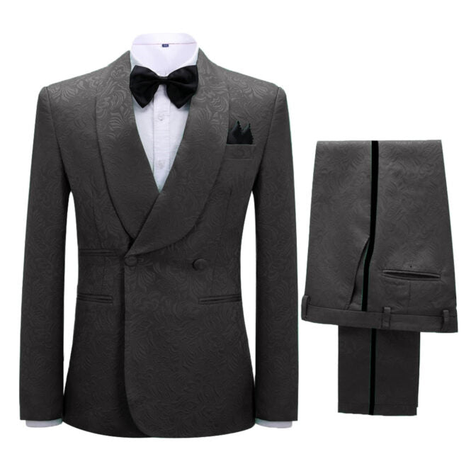 Verne Black Jacquard Double-Breasted Shawl Lapel Wedding Suit