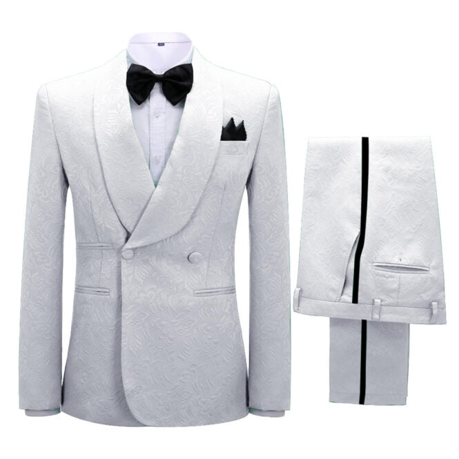 Tyrone White Jacquard Double-Breasted Shawl Lapel Wedding Suit