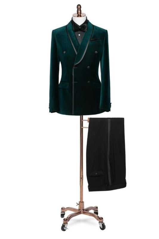 Antonio Bespoke Dark Green Shawl Lapel Double Breasted Velvet Wedding Suit