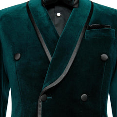 Antonio Bespoke Dark Green Shawl Lapel Double Breasted Velvet Wedding Suit