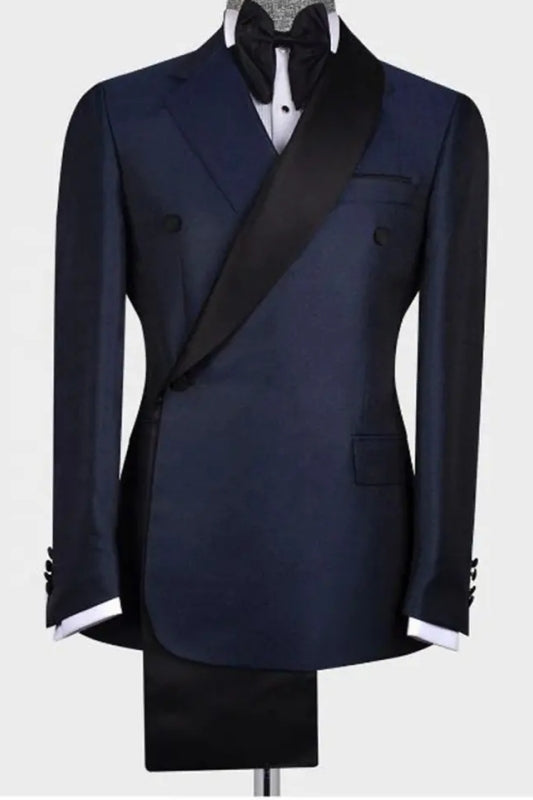 Amber Navy Blue Two-Piece Shawl Lapel Wedding Suit