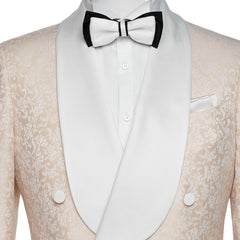 Armand Newest Champagne Shawl Lapel Double Breasted Jacquard Wedding Suit