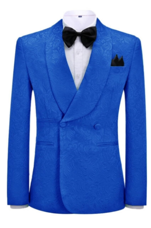 Ulysses Bespoke Royal Blue Jacquard Shawl Lapel Double Breasted Wedding Suit