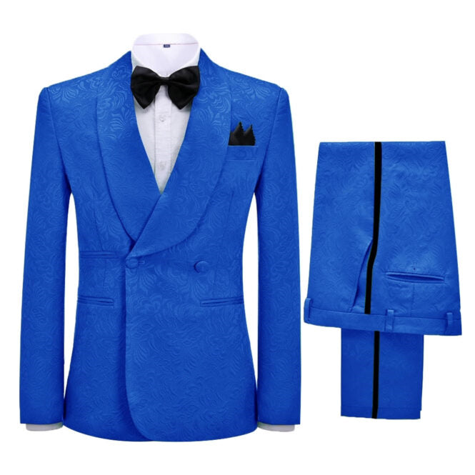 Ulysses Bespoke Royal Blue Jacquard Shawl Lapel Double Breasted Wedding Suit