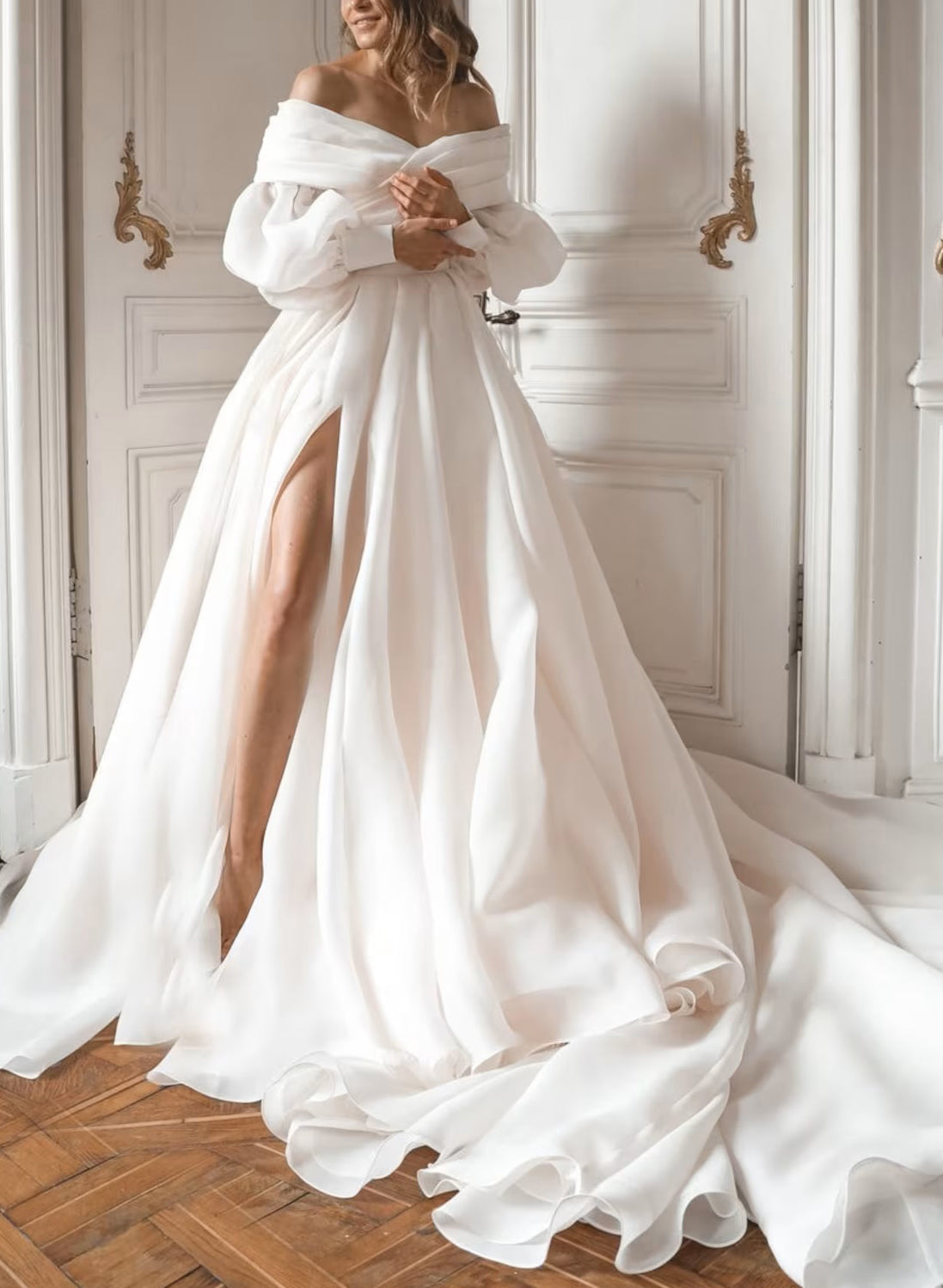 Off-The-Shoulder Wedding Dresses with Romantic Long Sleeves