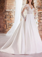 Elegant Wedding Dresses With Lace Satin