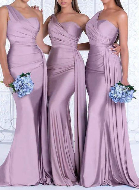 One Shoulder Trumpet Mermaid Elastic Satin Bridesmaid Dresses