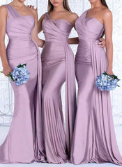 One Shoulder Trumpet Mermaid Elastic Satin Bridesmaid Dresses