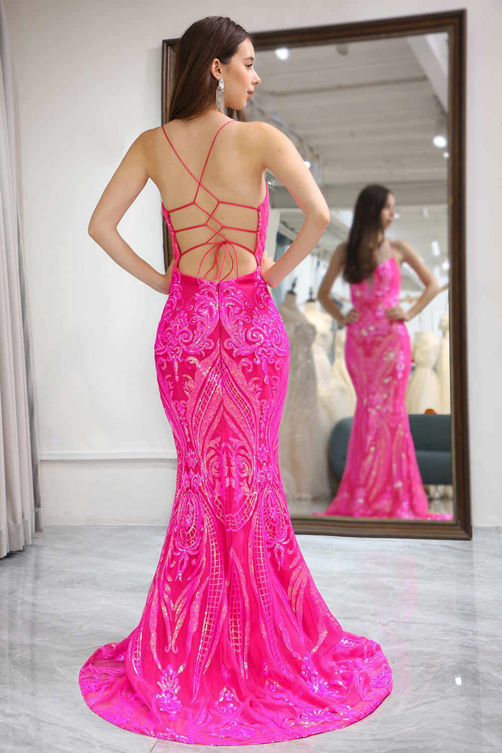 Fuchsia Mermaid Long Prom Dress With Appliques