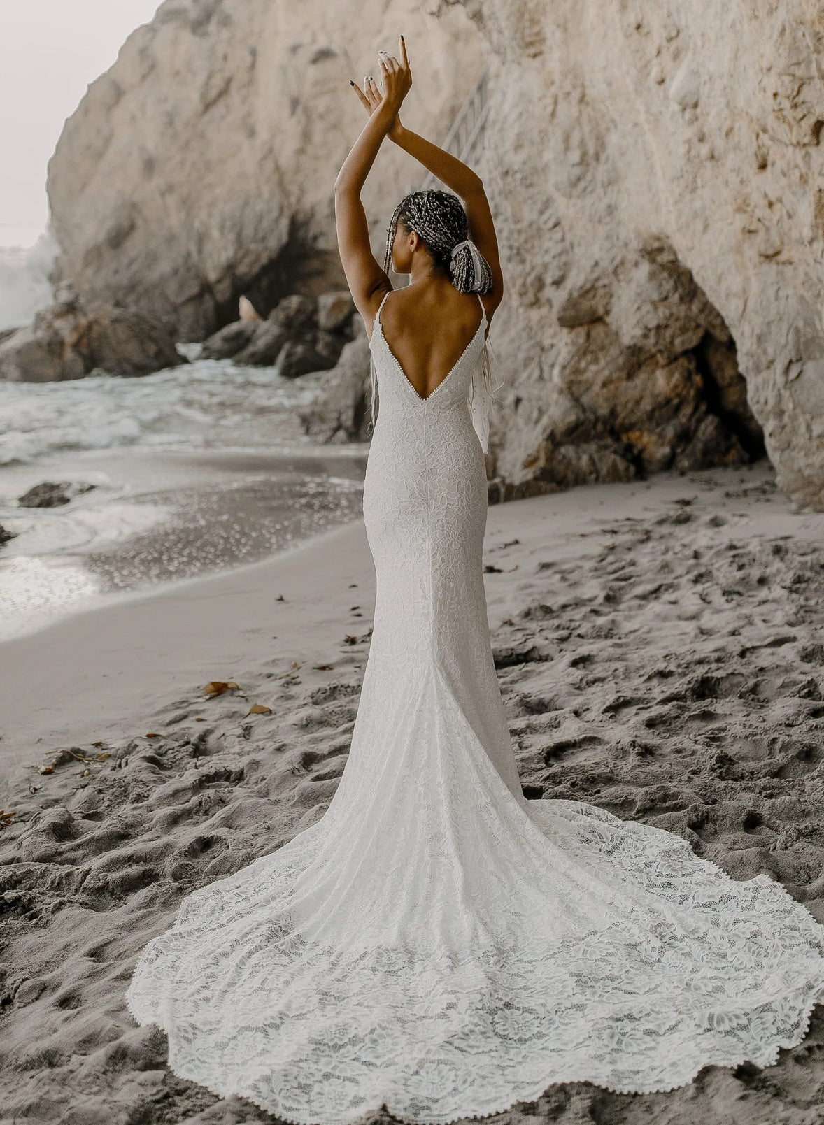 Boho Lace Open Back Mermaid Wedding Dresses With Court Train