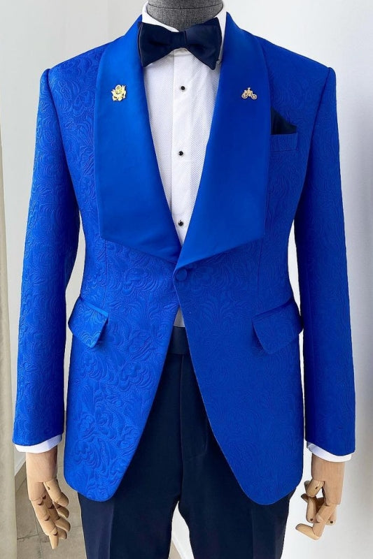 Bill Royal Blue Shawl Lapel Slim Fit Jacquard Wedding Suit