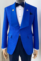 Bill Royal Blue Shawl Lapel Slim Fit Jacquard Wedding Suit