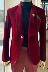 Blair Burgundy Shawl Lapel 2-Piece Slim Fit Velvet Wedding Suit