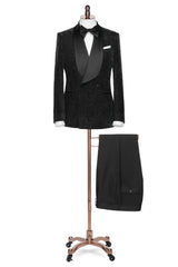 Arnold Formal Black Shawl Lapel Double Breasted Jacquard Wedding Suit