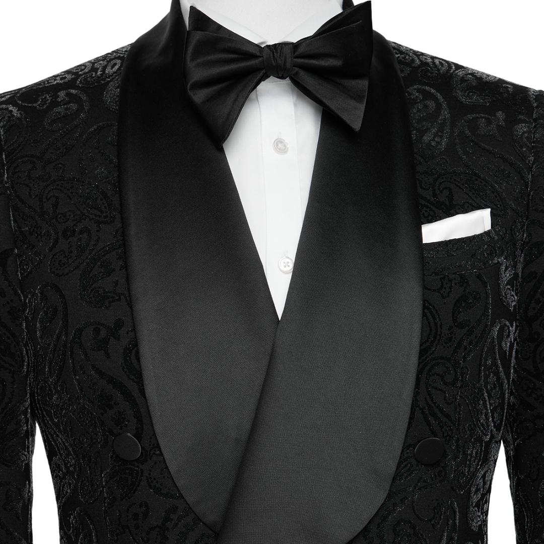 Arnold Formal Black Shawl Lapel Double Breasted Jacquard Wedding Suit