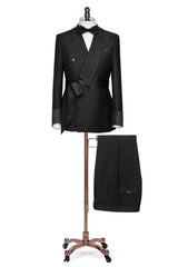 Atwood Black Jacquard Shawl Lapel Double Breasted Bespoke Wedding Suit