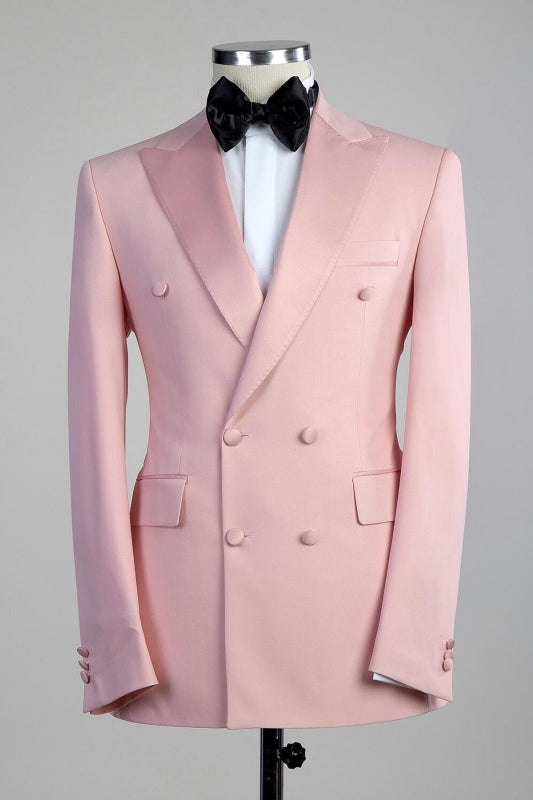 Bernie Pink Peaked Lapel Double Breasted Close Fitting Prom Suit