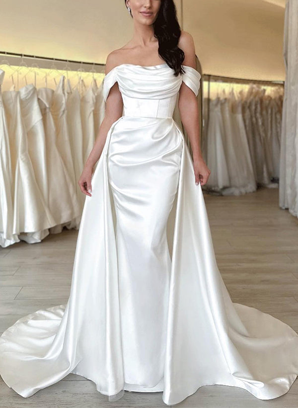 Off-The-Shoulder Cowl Neck Satin Wedding Dresses