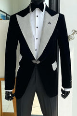 Broderick Stylish Black Peaked Lapel Velvet Prom Suit