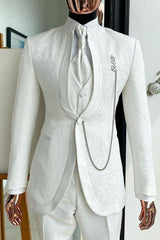 Bradley Fashion White Shawl Lapel 3-Piece Jacquard Wedding Suit