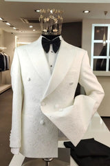 Cash Classic White Jacquard Double Breasted Prom Suit