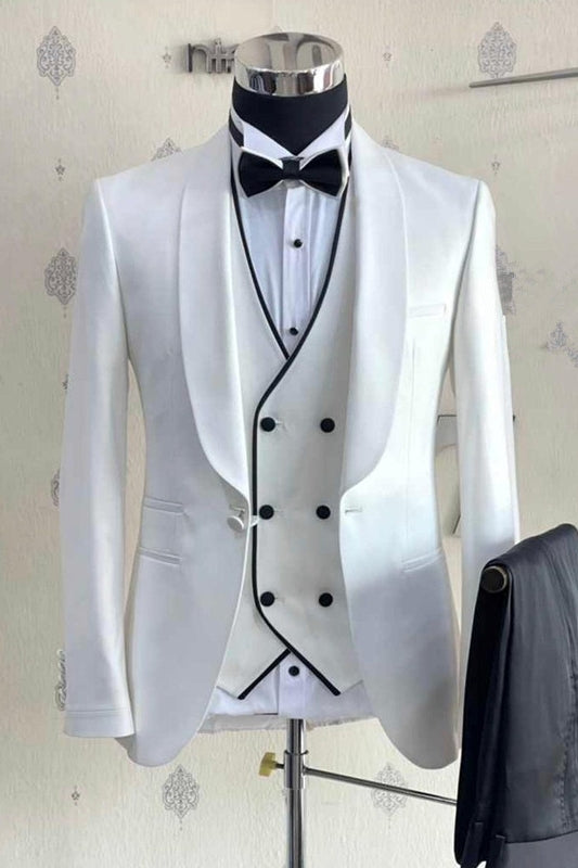 Brook Simple White Shawl Lapel 3-Piece Wedding Suit