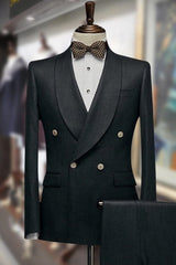 Calvin Modern Black Shawl Lapel Double Breasted Wedding Suit