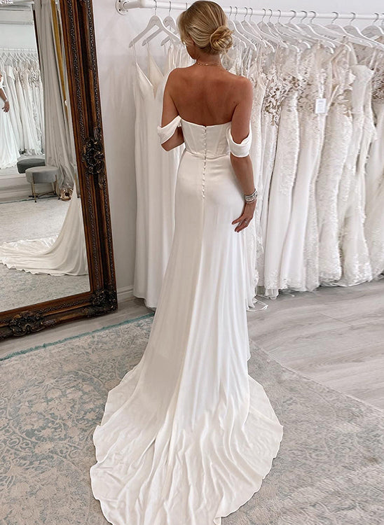 Off-The-Shoulder Slit Wedding Dresses With Sheath/Column