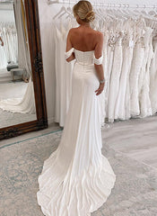 Off-The-Shoulder Slit Wedding Dresses With Sheath/Column