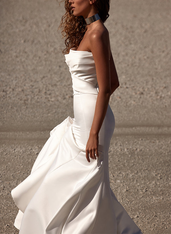 Strapless Trumpet Mermaid Elastic Satin Wedding Dresses With Court Train