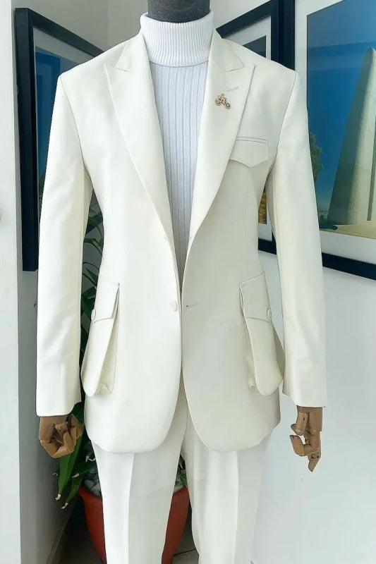 Craig Simple White Peaked Lapel 2-Piece Prom Suit