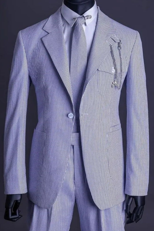 Clark Blue Striped Notched Lapel Fitted Business Suit