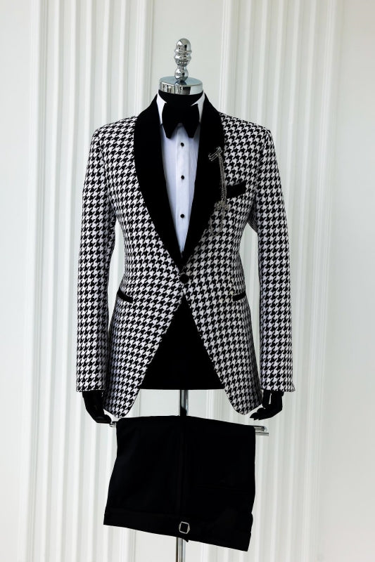 Cornelius Bespoke White Jacquard Shawl Lapel Wedding Suit for Men