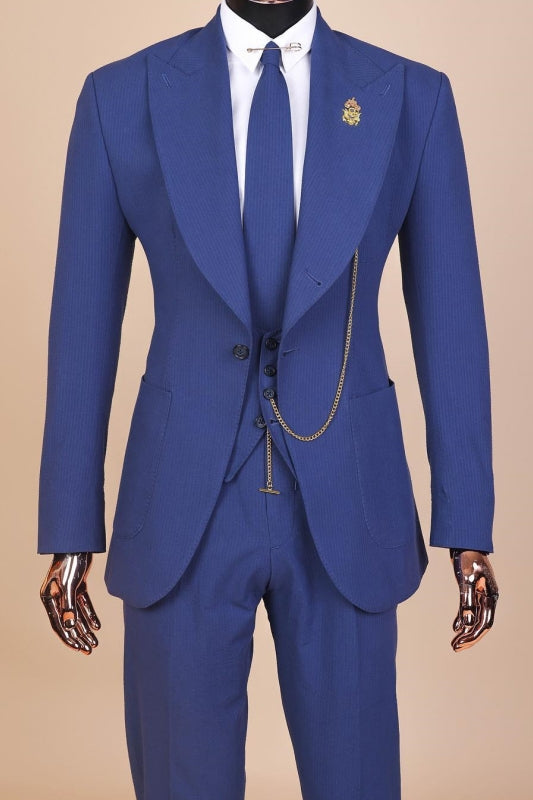 Clarence Navy Blue Three-Piece Peaked Lapel Prom Suit