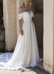 Off-The-Shoulder Sleeveless Chiffon Wedding Dresses