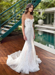 Trumpet Mermaid Sweetheart Sleeveless Sequined Wedding Dresses