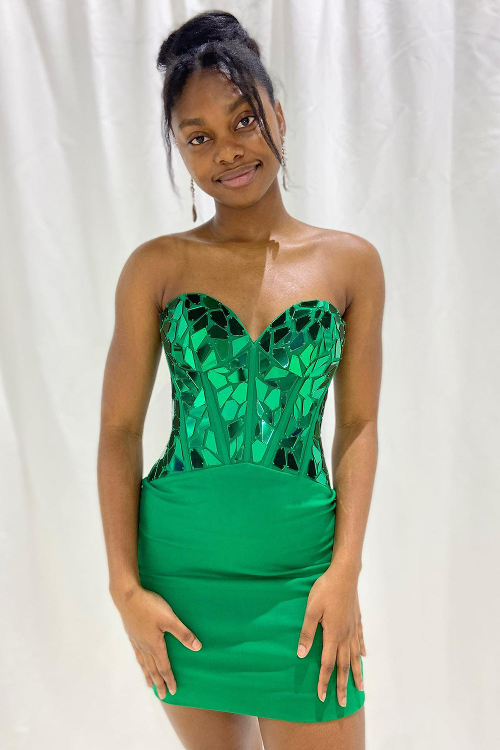 Sparkly Green Corset Sweetheart Tight Short Mirror Homecoming Dress