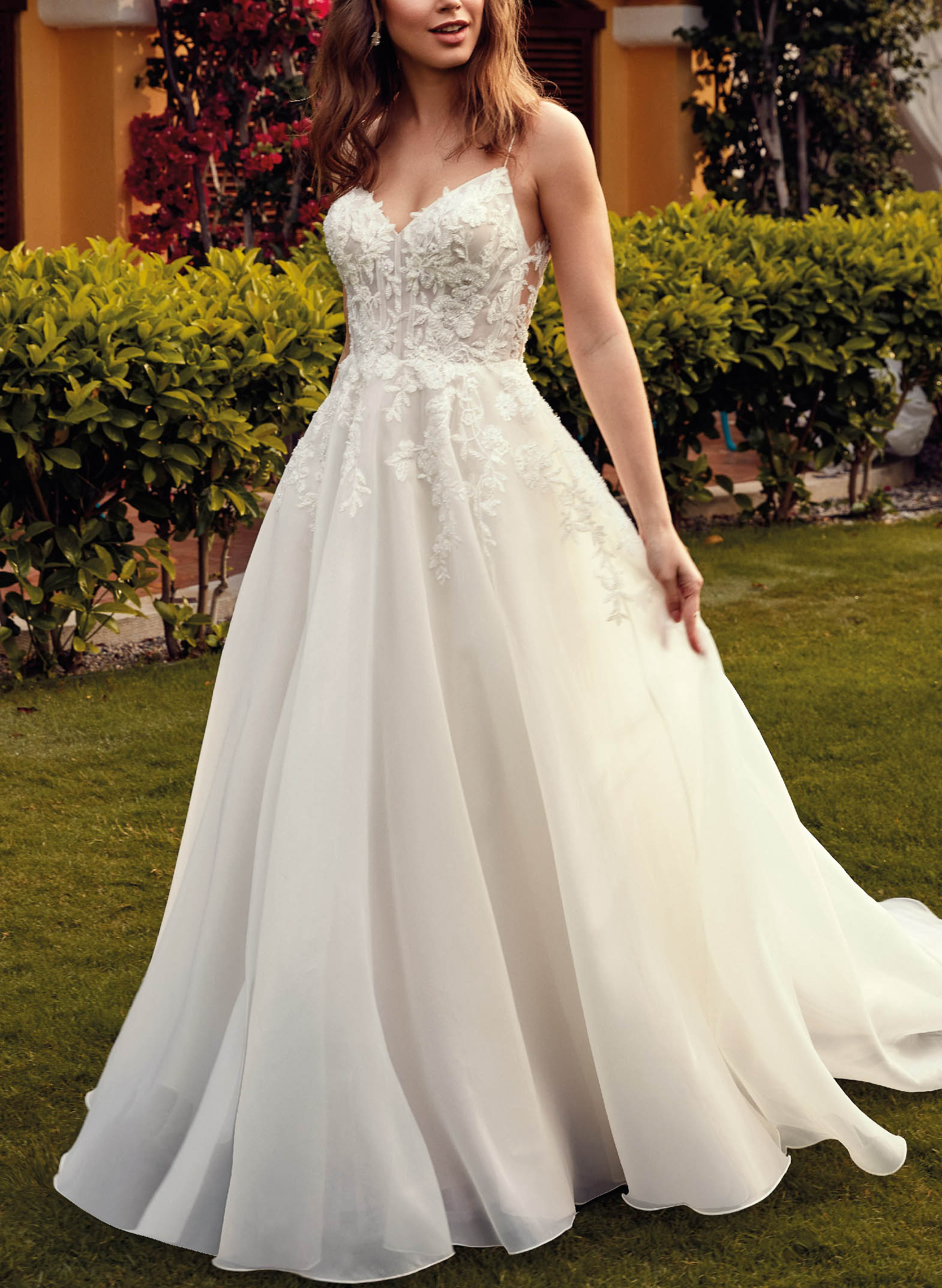 A-Line Organza Wedding Dresses with Lace Detail and Open Back