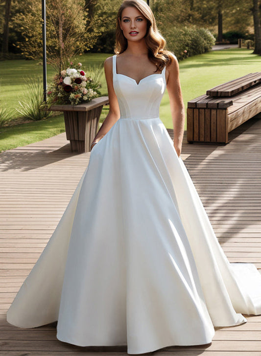 Satin Wedding Dress with Ball-Gown/Princess Sweetheart Neckline and Sweep Train